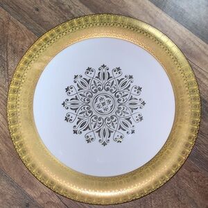 White & Gold Vintage 1960s Ceramic Round Platter Serving Plate Fine Dining